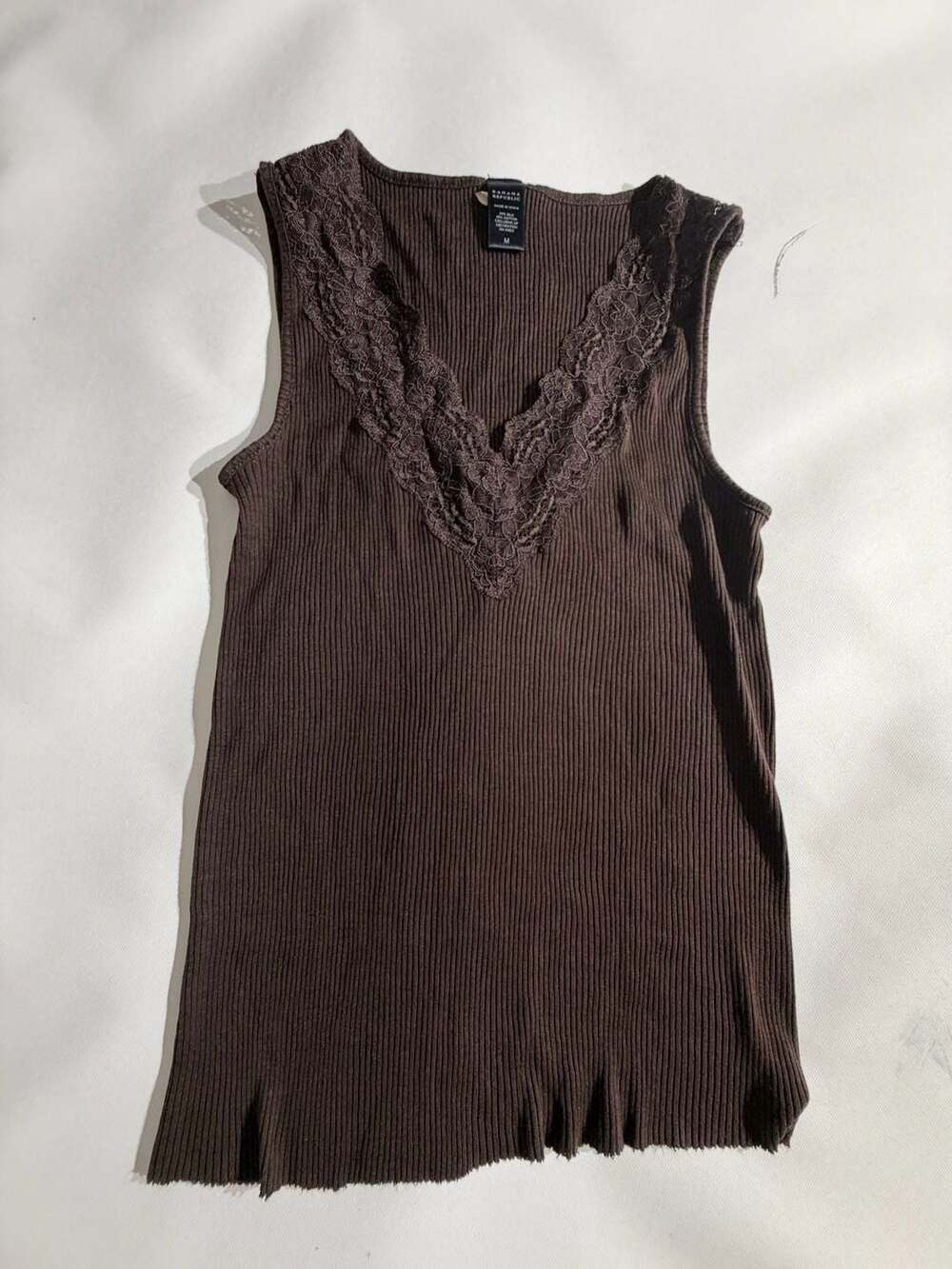 Banana Republic Brown Ribbed Lace Trim Silk Blend Tank Top Womens Size M